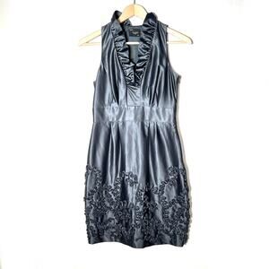 Just Taylor silver gray sleeveless satin formal cocktail dress 4 petite 4P B100